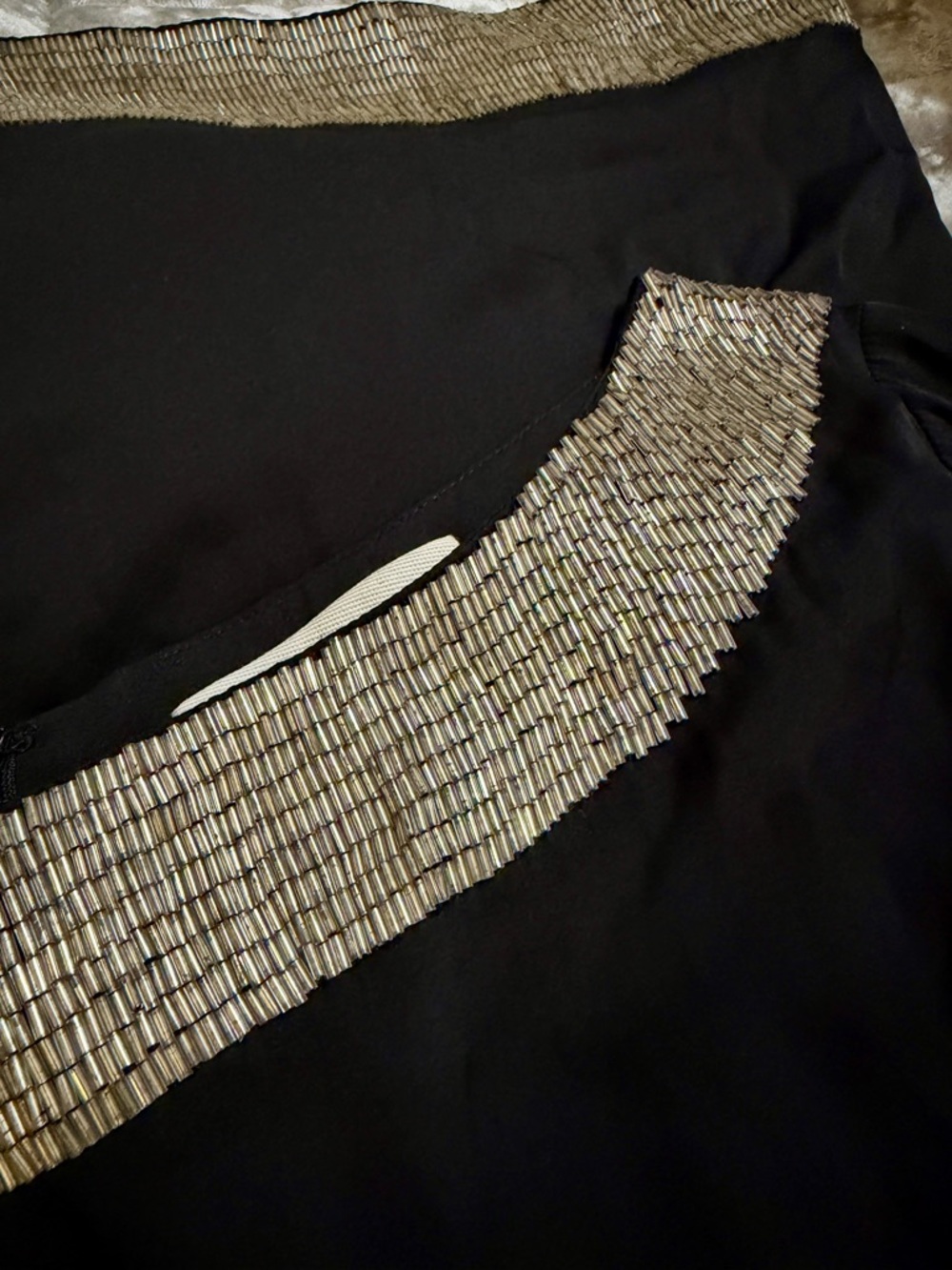 Alice + Olivia Scoop Silk Tunic Dress Black Gold Beaded Trim Medium - Picture 14 of 15